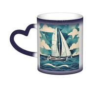 KWQDOZF Tazza che cambia colore con barca a vela nell'oceano nel cielo: incanta i tuoi momenti