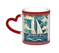 KWQDOZF Tazza che cambia colore con barca a vela nell'oceano nel cielo: incanta i tuoi momenti