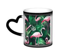 KWQDOZF Tazza che cambia colore con foglia verde e fenicottero nel cielo: incanta i tuoi momenti