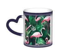 KWQDOZF Tazza che cambia colore con foglia verde e fenicottero nel cielo: incanta i tuoi momenti