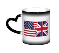 KWQDOZF Tazza con bandiera del Regno Unito e dell'America, in ceramica, sensibile al calore, che cambia colore, isolata, novità, tazze da viaggio uniche, tazze per la casa, 11 OZ