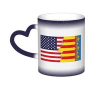 KWQDOZF Tazza con bandiera della comunità valenciana e dell'America, in ceramica, sensibile al calore, che cambia colore, isolata, novità, tazze da viaggio uniche, tazze per la casa, 11 OZ
