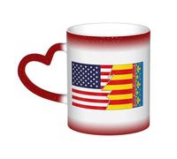 KWQDOZF Tazza con bandiera della comunità valenciana e dell'America, in ceramica, sensibile al calore, che cambia colore, isolata, novità, tazze da viaggio uniche, tazze per la casa, 11 OZ