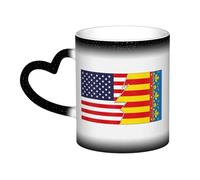 KWQDOZF Tazza con bandiera della comunità valenciana e dell'America, in ceramica, sensibile al calore, che cambia colore, isolata, novità, tazze da viaggio uniche, tazze per la casa, 11 OZ
