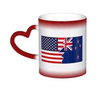 KWQDOZF Tazza con bandiera della Nuova Zelanda e dell'America, in ceramica, sensibile al calore, che cambia colore, isolata, novità, tazze da viaggio uniche, tazze per la casa, 11 OZ