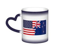 KWQDOZF Tazza con bandiera della Nuova Zelanda e dell'America, in ceramica, sensibile al calore, che cambia colore, isolata, novità, tazze da viaggio uniche, tazze per la casa, 11 OZ