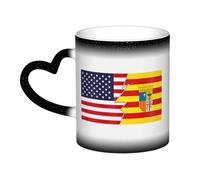 KWQDOZF Tazza con bandiera di Aragona e America, in ceramica, sensibile al calore, che cambia colore, isolata, novità, tazze da viaggio uniche, tazze per la casa, 11 OZ
