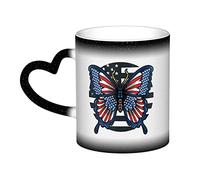 KWQDOZF Tazza con farfalla nei colori della bandiera degli Stati Uniti Tazza in ceramica sensibile al calore che cambia colore Tazza isolata Novità Tazze da viaggio uniche Tazze per la casa 11 OZ