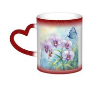 KWQDOZF Tazza con fiore di orchidea, farfalla, morbida e fresca, che cambia colore in primavera nel cielo: incanta i tuoi momenti