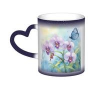 KWQDOZF Tazza con fiore di orchidea, farfalla, morbida e fresca, che cambia colore in primavera nel cielo: incanta i tuoi momenti