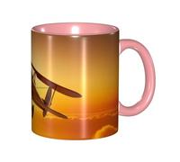 KWQDOZF Tazza da caffè con aereo divertente al tramonto - Tazza in ceramica bicolore da 11 once con motivo 3D | Regali carini per uomini, donne, ufficio, lavoro