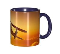 KWQDOZF Tazza da caffè con aereo divertente al tramonto - Tazza in ceramica bicolore da 11 once con motivo 3D | Regali carini per uomini, donne, ufficio, lavoro