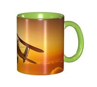 KWQDOZF Tazza da caffè con aereo divertente al tramonto - Tazza in ceramica bicolore da 11 once con motivo 3D | Regali carini per uomini, donne, ufficio, lavoro