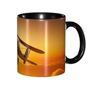 KWQDOZF Tazza da caffè con aereo divertente al tramonto - Tazza in ceramica bicolore da 11 once con motivo 3D | Regali carini per uomini, donne, ufficio, lavoro