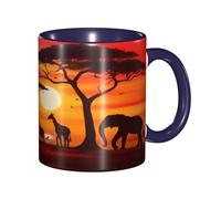 KWQDOZF Tazza da caffè con animale africano divertente al tramonto - Tazza in ceramica bicolore da 11 once con motivo 3D | Regali carini per uomini, donne, ufficio, lavoro