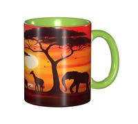 KWQDOZF Tazza da caffè con animale africano divertente al tramonto - Tazza in ceramica bicolore da 11 once con motivo 3D | Regali carini per uomini, donne, ufficio, lavoro