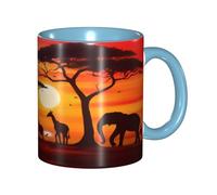 KWQDOZF Tazza da caffè con animale africano divertente al tramonto - Tazza in ceramica bicolore da 11 once con motivo 3D | Regali carini per uomini, donne, ufficio, lavoro