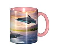 KWQDOZF Tazza da caffè con delfini al tramonto divertenti - Tazza in ceramica bicolore da 11 once con motivo 3D | Regali carini per uomini, donne, ufficio, lavoro