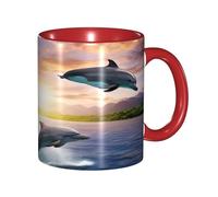 KWQDOZF Tazza da caffè con delfini al tramonto divertenti - Tazza in ceramica bicolore da 11 once con motivo 3D | Regali carini per uomini, donne, ufficio, lavoro