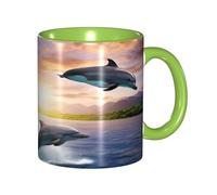 KWQDOZF Tazza da caffè con delfini al tramonto divertenti - Tazza in ceramica bicolore da 11 once con motivo 3D | Regali carini per uomini, donne, ufficio, lavoro