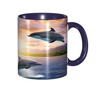 KWQDOZF Tazza da caffè con delfini al tramonto divertenti - Tazza in ceramica bicolore da 11 once con motivo 3D | Regali carini per uomini, donne, ufficio, lavoro
