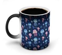 KWQDOZF Tazza da caffè divertente con lente d'ingrandimento Jellyfish Ocean Adventure, tazza da tè che cambia colore divertente per uomini e donne, compleanno