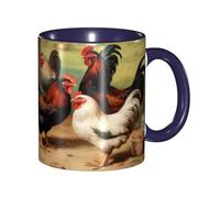 KWQDOZF Tazza da caffè Funny Farm Chickens - Tazza in ceramica bicolore da 11 once con motivo 3D | Regali carini per uomini, donne, ufficio, lavoro