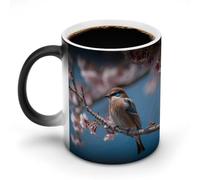 KWQDOZF Tazza da caffè scolorita da 12 once, tazza da caffè in ceramica con stampa di un uccellino e manico, tazza da caffè che cambia colore, tazze divertenti per tè, zuppa, latte, latte macchiato