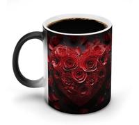 KWQDOZF Tazza da caffè sensibile al calore con stampa a forma di cuore e rosa rossa, tazza da caffè che cambia colore. L'immagine completa viene rivelata quando viene aggiunto il calore.