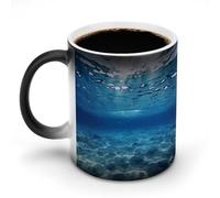 KWQDOZF Tazza da caffè termosensibile con stampa blu oceano e mare, tazza da caffè che cambia colore, immagine completa rivelata quando viene aggiunta acqua calda