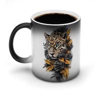 KWQDOZF Tazze che cambiano colore, in ceramica sensibile al calore, per caffè, tè e acqua, 11 OZ, motivo leopardo nero e giallo
