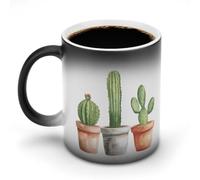 KWQDOZF Tazze da caffè divertenti con cactus e piante in vaso, tazze da tè divertenti che cambiano colore per uomini e donne, compleanno