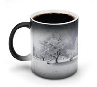 KWQDOZF Tazze da caffè sensibili al calore con stampa di un albero di neve bianco, tazza da caffè che cambia colore, immagine completa rivelata quando viene aggiunto CALDO