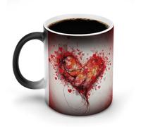 KWQDOZF Tazze da caffè termosensibili con stampa a forma di cuore astratto, tazza da caffè che cambia colore, immagine completa rivelata quando viene aggiunta la temperatura CALDA