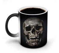 KWQDOZF Tazze da caffè termosensibili con stampa a forma di teschio della morte, tazza da caffè che cambia colore, immagine completa rivelata quando viene aggiunto CALDO