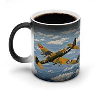 KWQDOZF Tazze da caffè termosensibili con stampa di aeroplani della seconda guerra mondiale, tazza da caffè che cambia colore, immagine completa rivelata quando viene aggiunto HOT