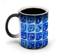 KWQDOZF Tazze da caffè termosensibili con stampa di note musicali blu, tazza da caffè che cambia colore, immagine completa rivelata quando viene aggiunta acqua calda