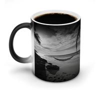 KWQDOZF Tazze da caffè termosensibili con stampa spiaggia in bianco e nero, tazza da caffè che cambia colore, immagine completa rivelata quando viene aggiunto CALDO