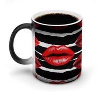 KWQDOZF Tazze da caffè termosensibili stampate con bacio sulle labbra rosse, tazza da caffè che cambia colore, immagine completa rivelata quando viene aggiunto CALDO