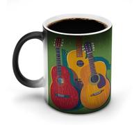 KWQDOZF Tazze da caffè termosensibili stampate con chitarre e suoni acustici colorati. Tazza da caffè che cambia colore. L'immagine completa viene rivelata quando viene aggiunto il calore.