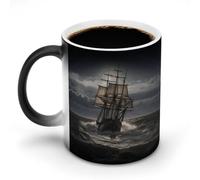 KWQDOZF Tazze da caffè termosensibili stampate con nave a vela in tempesta, tazza da caffè che cambia colore, immagine completa rivelata quando viene aggiunto HOT