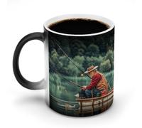 KWQDOZF Tazze da caffè termosensibili stampate con scritta Pescatori sul lago, tazza da caffè che cambia colore, immagine completa rivelata quando viene aggiunto il calore