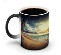 KWQDOZF Tazze da caffè termosensibili stampate con scritta Tramonto sulla spiaggia, tazza da caffè che cambia colore, immagine completa rivelata quando viene aggiunto il calore