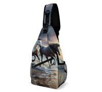 KWQDOZF Zaino a tracolla casual, borsa, borsa a tracolla Running Horse River Art, zaino da petto