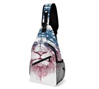KWQDOZF Zaino a tracolla da uomo e da donna, con leone fresco e occhiali da sole, bandiera americana, borsa da viaggio per sport all'aria aperta, borsa tote antifurto multiuso