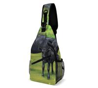 KWQDOZF Zaino a tracolla per uomo e donna, antifurto, multiuso, da viaggio, da campeggio, per esterni, con mucca Black Angus e grazioso vitello in pascolo estivo, a tracolla, da giorno