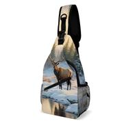 KWQDOZF Zaino a tracolla pieghevole da uomo, pratico e versatile, con tracolla regolabile, motivo: Snow Deer River Tree Art, antifurto