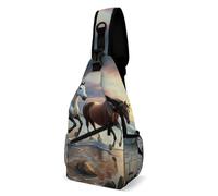 KWQDOZF Zaino a tracolla pieghevole e resistente da uomo, Running Horse River Art, borsa multiuso antifurto con tracolla regolabile