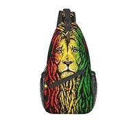 KWQDOZF Zaino a tracolla rasta rastafarian reggae con auricolari leone per donne e uomini, borsa da petto, zaino a tracolla per viaggi, sport, corsa, escursionismo