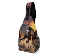 KWQDOZF Zaino casual a tracolla, cavalli al galoppo attraverso un vasto paesaggio desertico illuminato dal sole, borsa a tracolla da spalla, borsa da viaggio casual per uomo/donna
